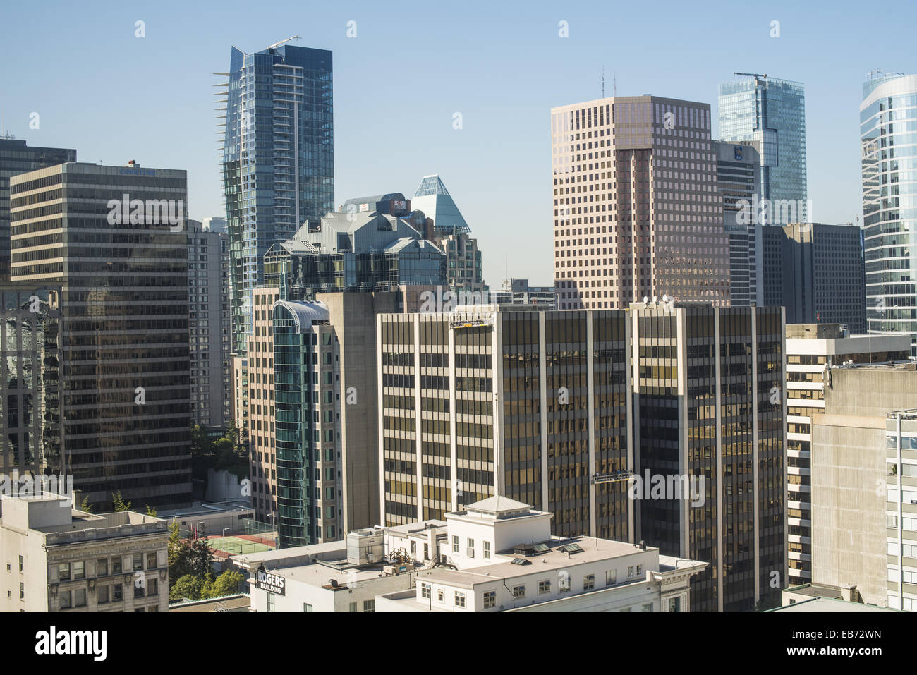 buildings in downtown Vancouver from the 19th floor of Harbour Centre