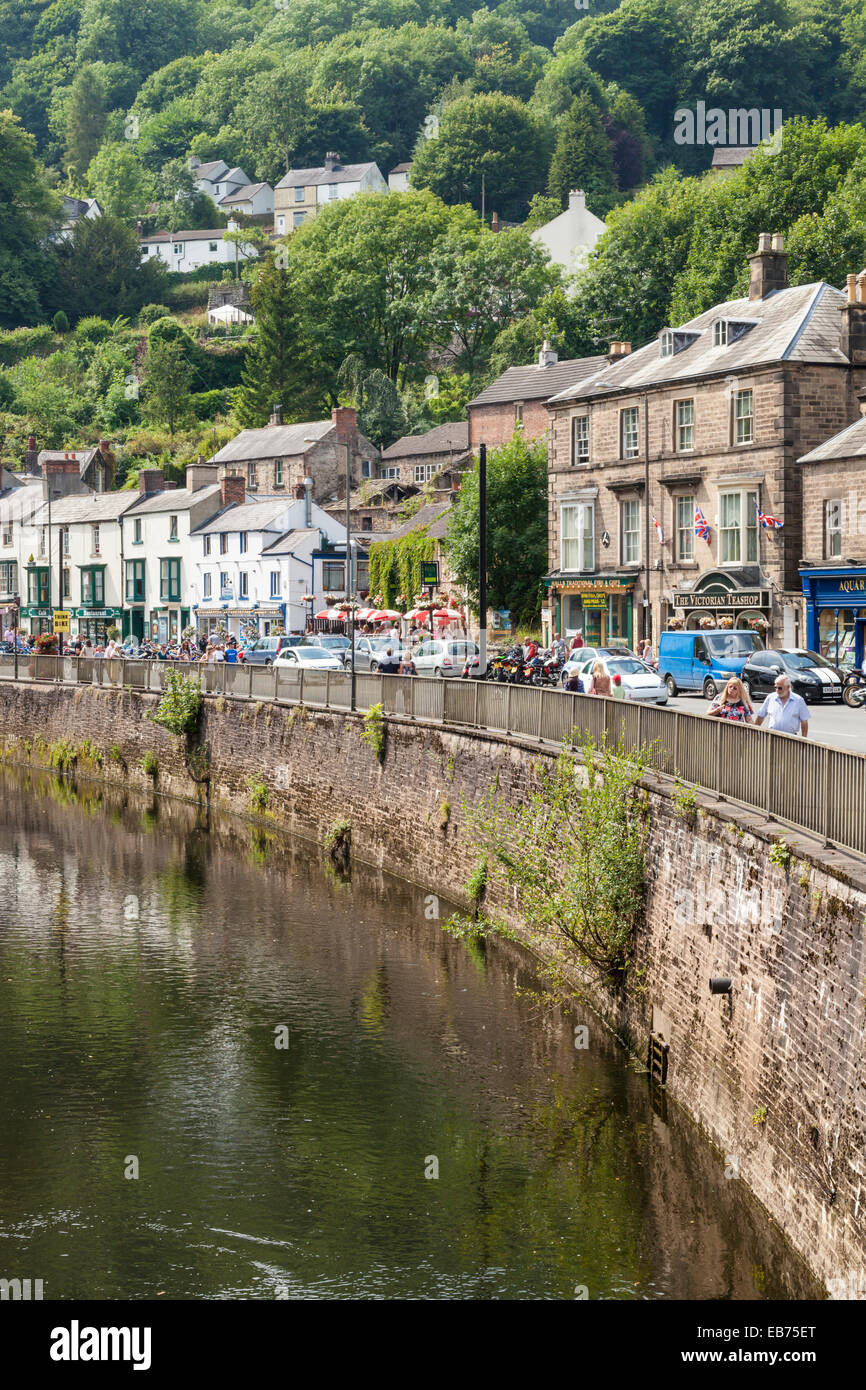 River Derwent and South Parade in Matlock Bath town centre, Derbyshire, England, UK Stock Photo