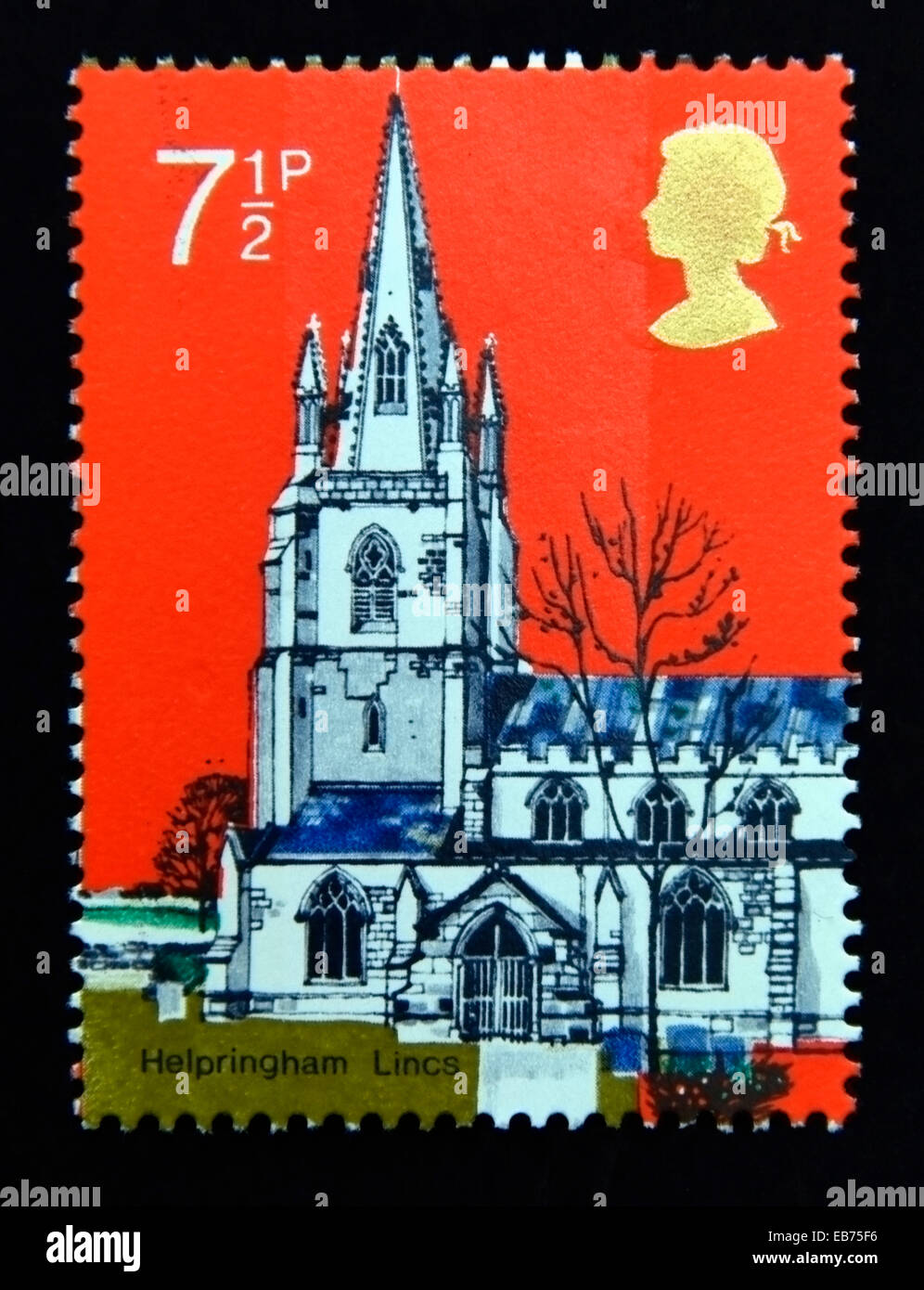 Postage stamp. Great Britain. Queen Elizabeth II. British Anniversaries. 1971. British Architecture. Village Churches. Stock Photo
