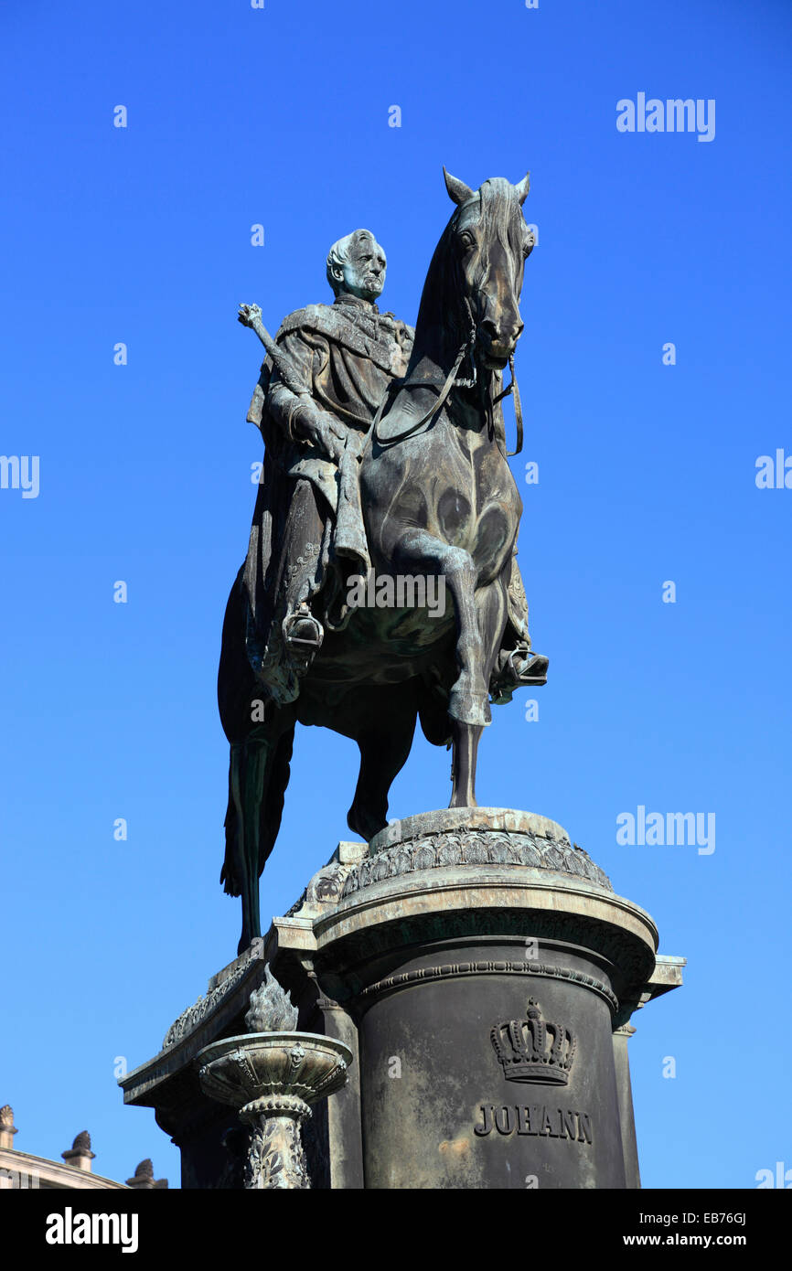 Equestrian statue of the saxon King Johann in front of the opera house Semperoper, Dresden, Saxony, Germany, Europe Stock Photo