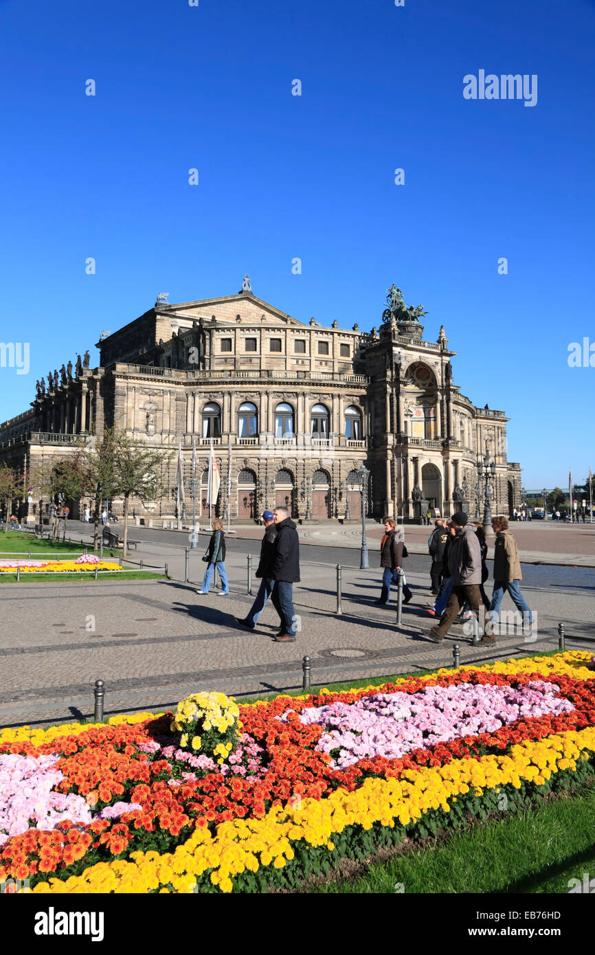 Semperoper, Semper opera house in the evening, Dresden, Saxony, Germany, Europe Stock Photo