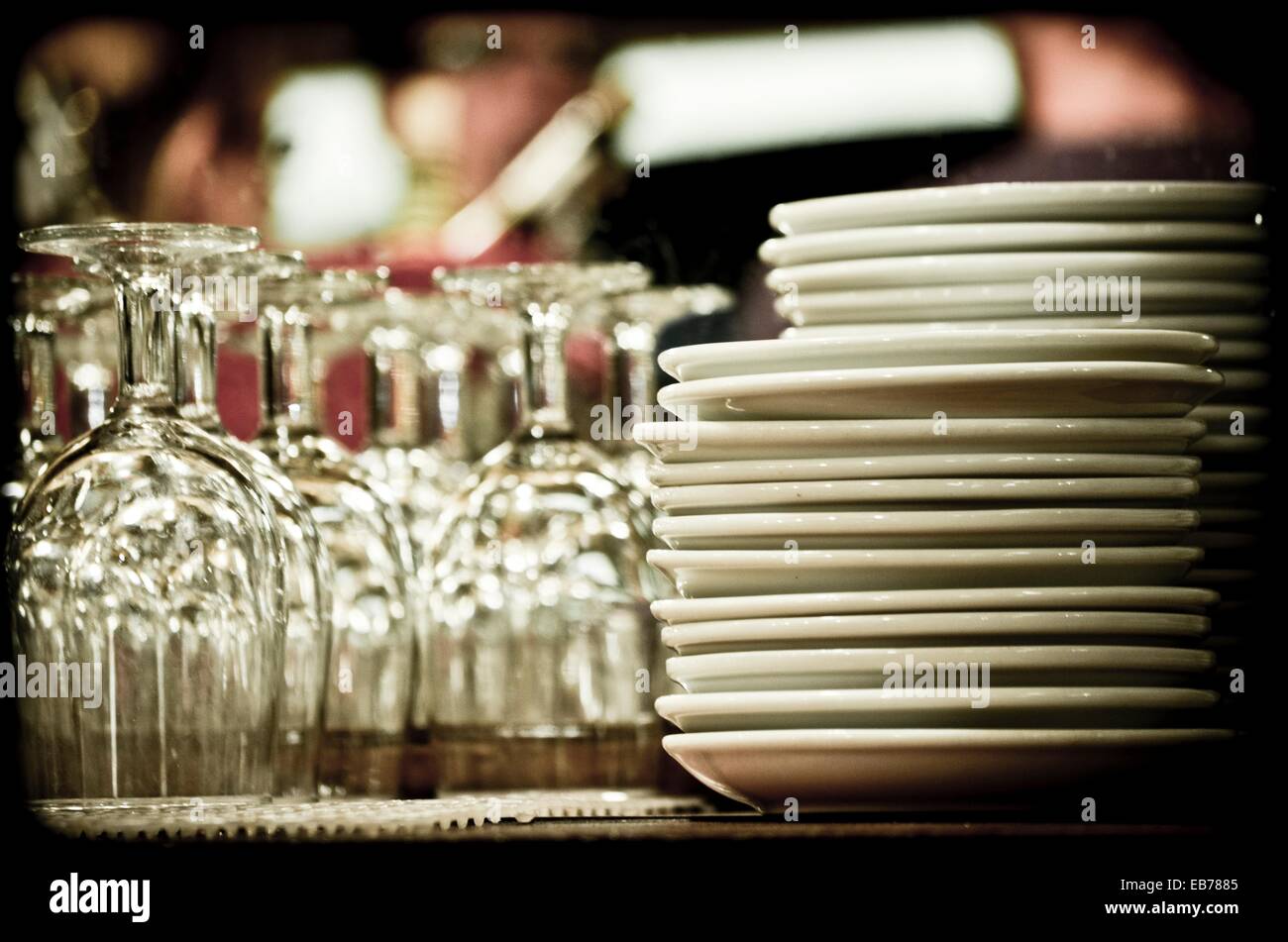 Clean dishes and glasses in a bar Stock Photo Alamy