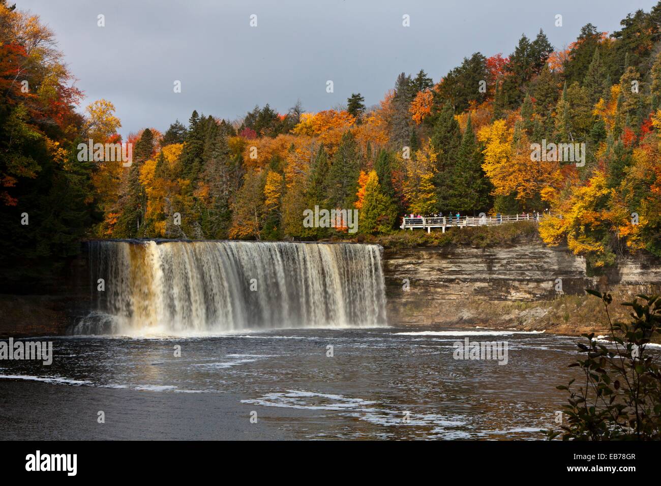 The Upper Tahquamenon Falls with fall foliage color near Newberry