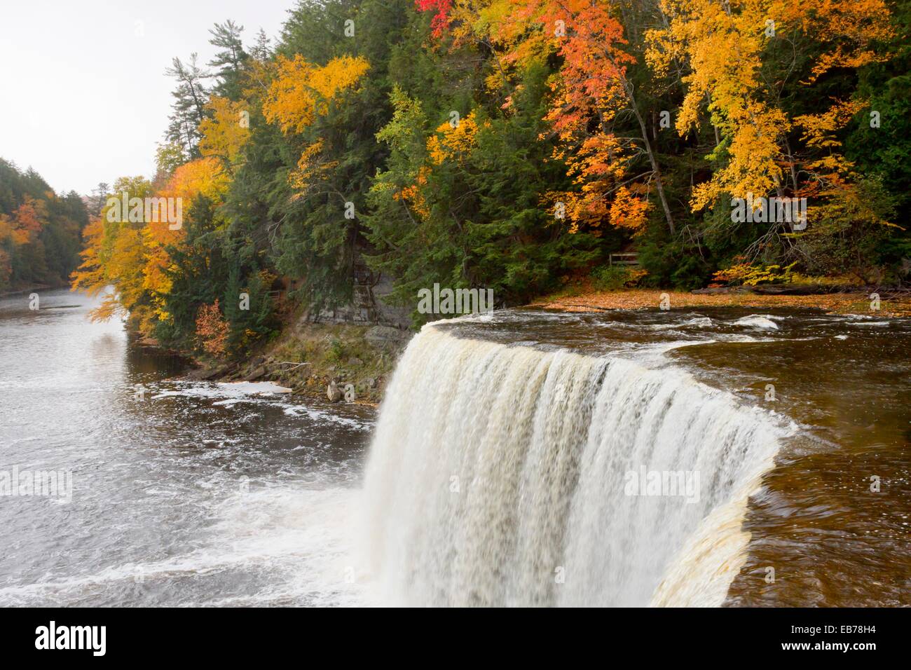 The Upper Tahquamenon Falls with fall foliage color near Newberry