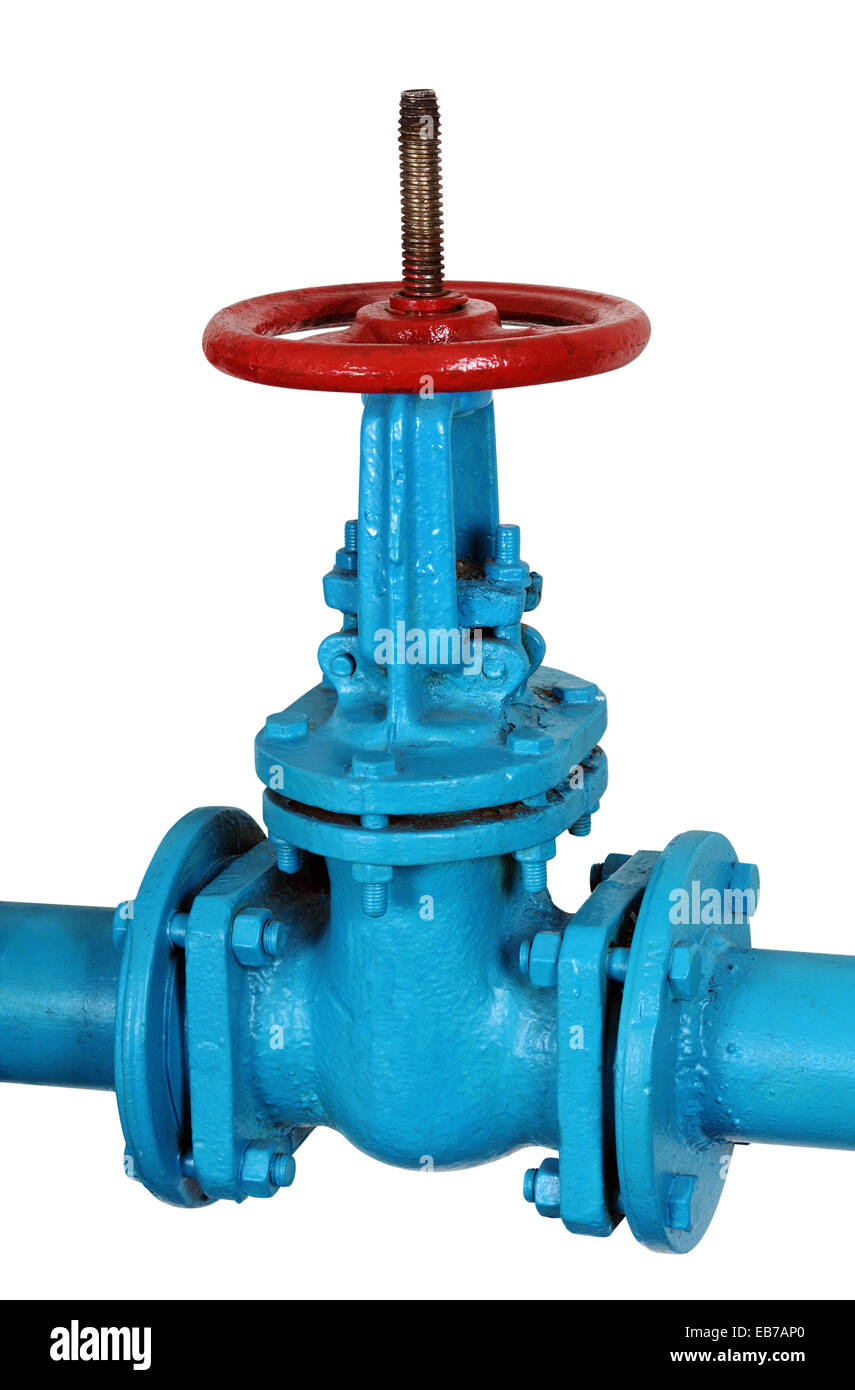 Water valve industrial closeup on white background Stock Photo