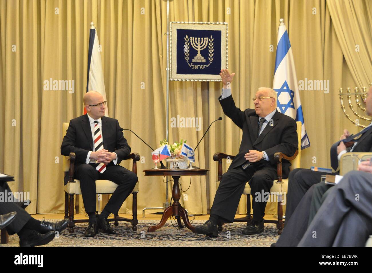 Czech-Israeli relations are exceptional, Israeli President Reuven Rivlin (right) said during a meeting with Czech Prime Minister Bohuslav Sobotka (left) in Jerusalem, Israel, on November 26, 2014. (CTK Photo/Sarka Dvorakova) Stock Photo