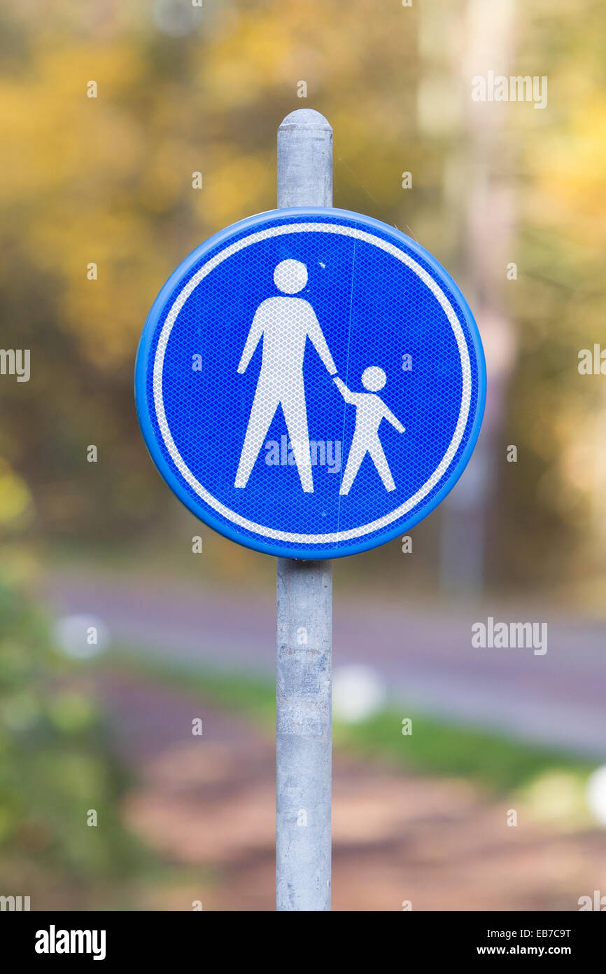 Pedestrian with children on road sign, the Netherlands Stock Photo