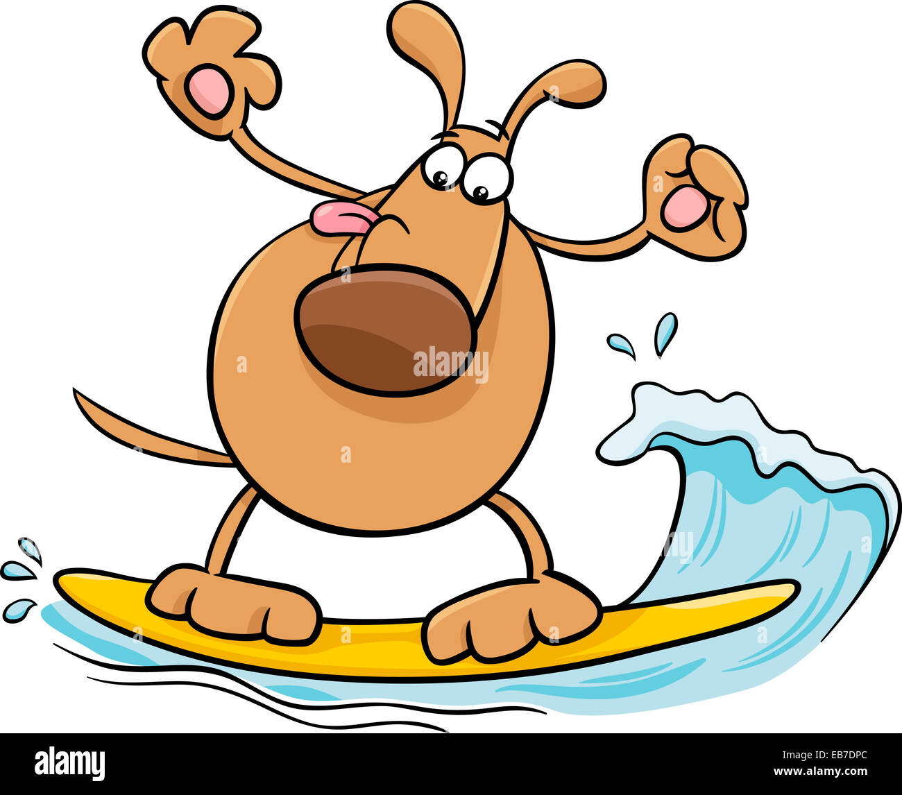 Cartoon Illustration of Funny Dog Character Surfing on Board Stock ...