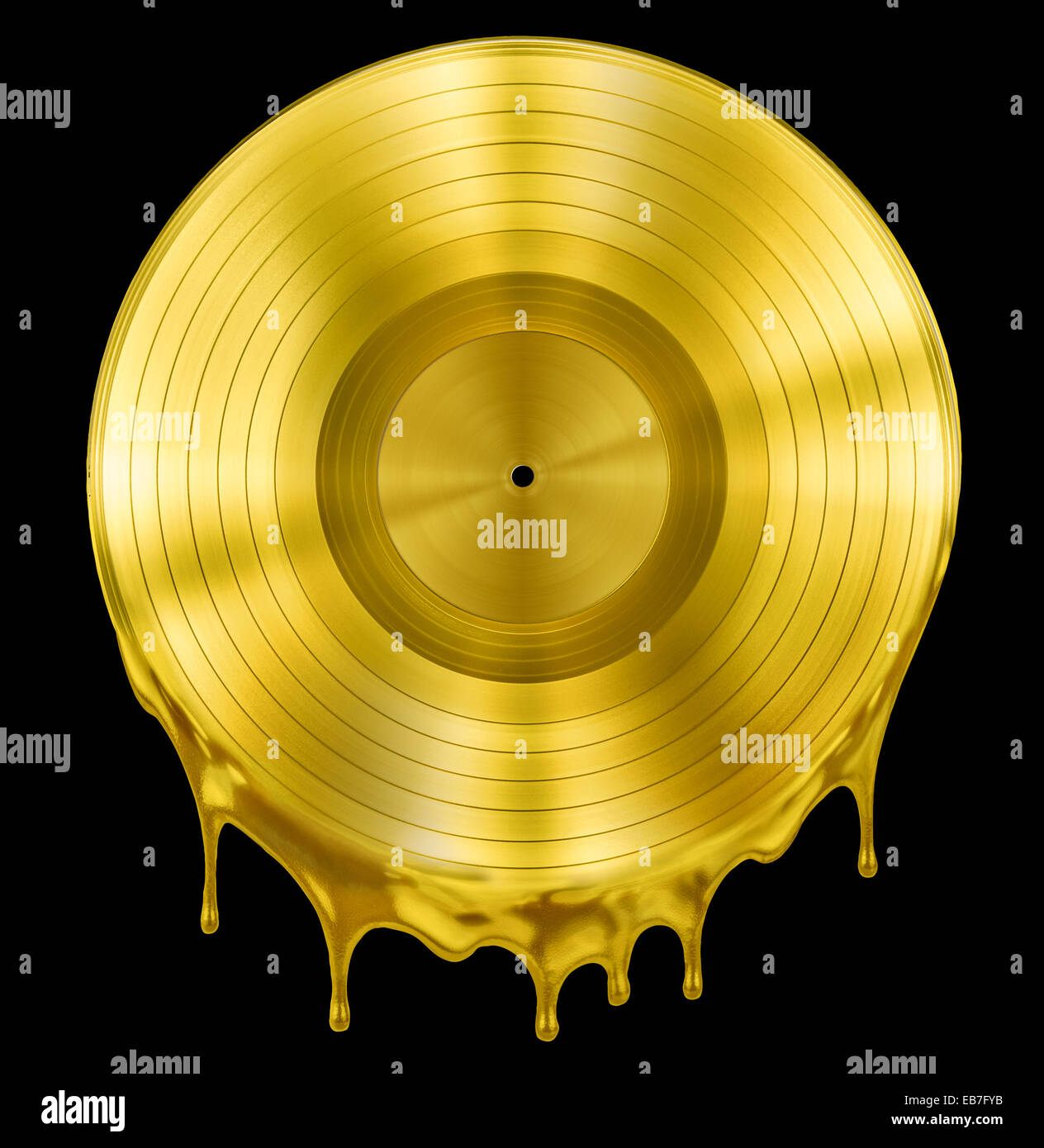 gold molten or melted record music disc award isolated on black Stock Photo