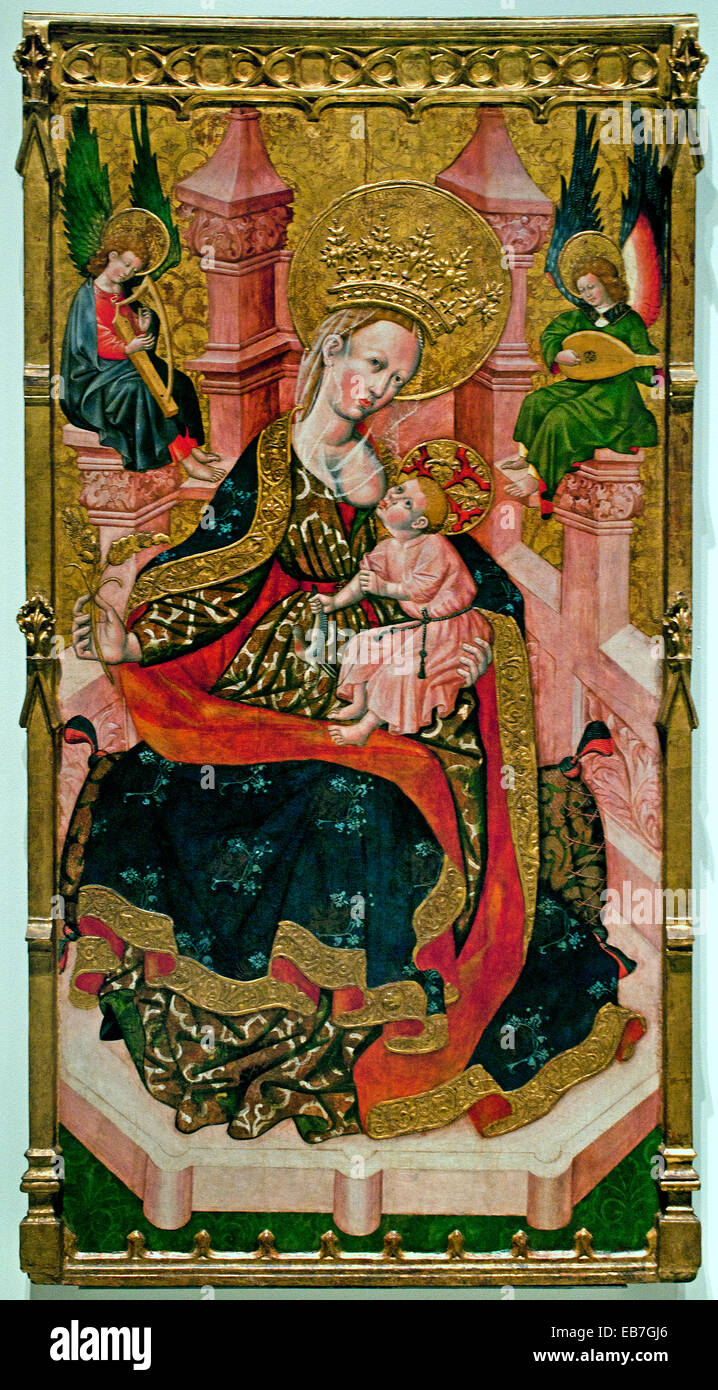 Virgin Suckling the Child 1450 Second Master of Estopanyà 15th Century Spain Spanish Medieval Gothic Art Stock Photo