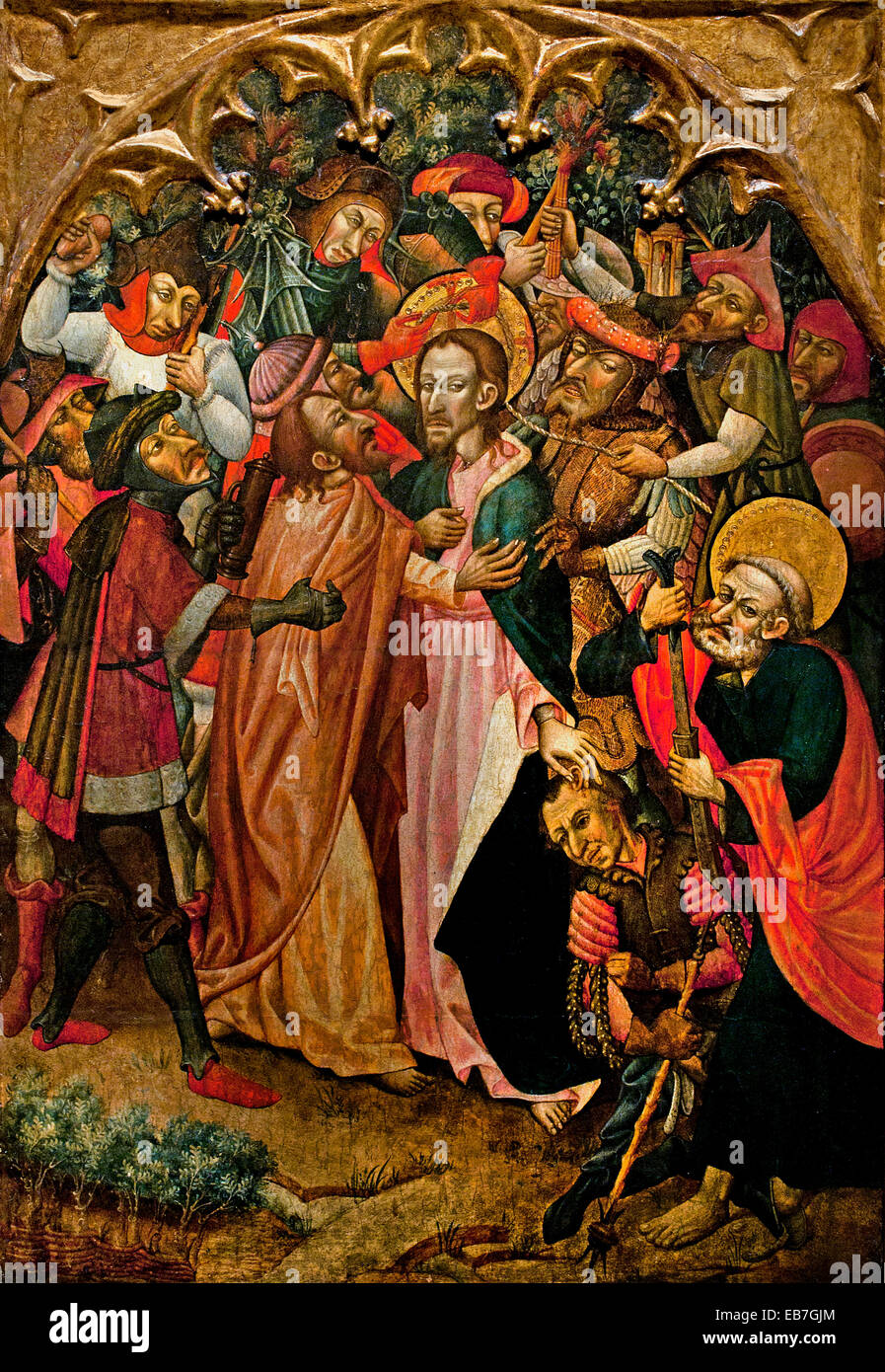 The Kiss of Judas 1410  - 1425 Master of Retascón active in Aragon15th centurySpain Spanish Medieval Gothic Art Stock Photo