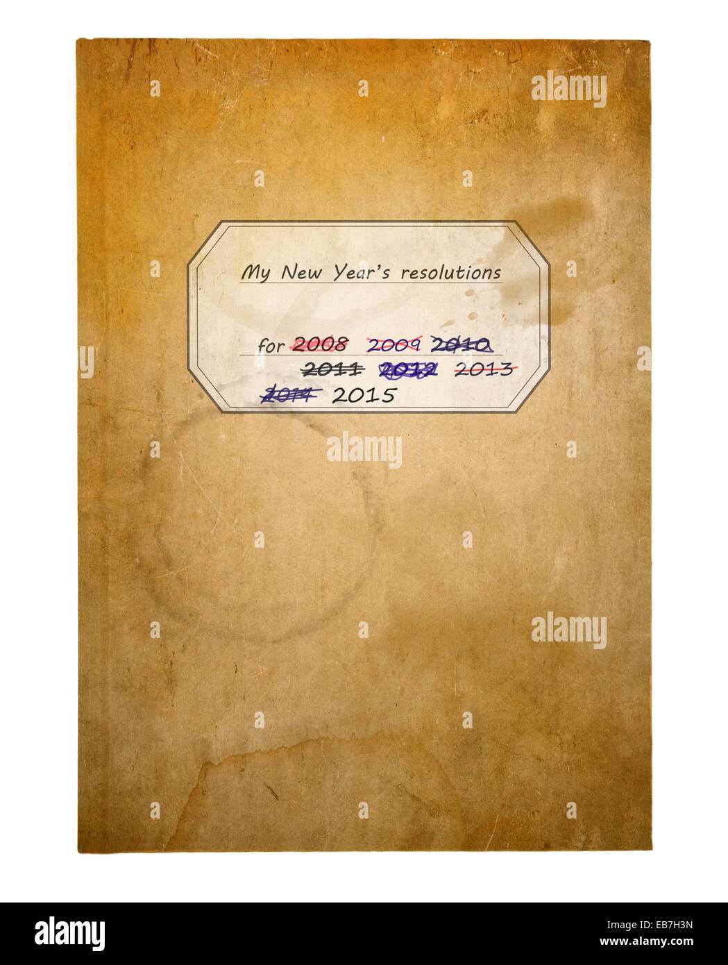 Old book with unrealized New Year's resolutions Stock Photo