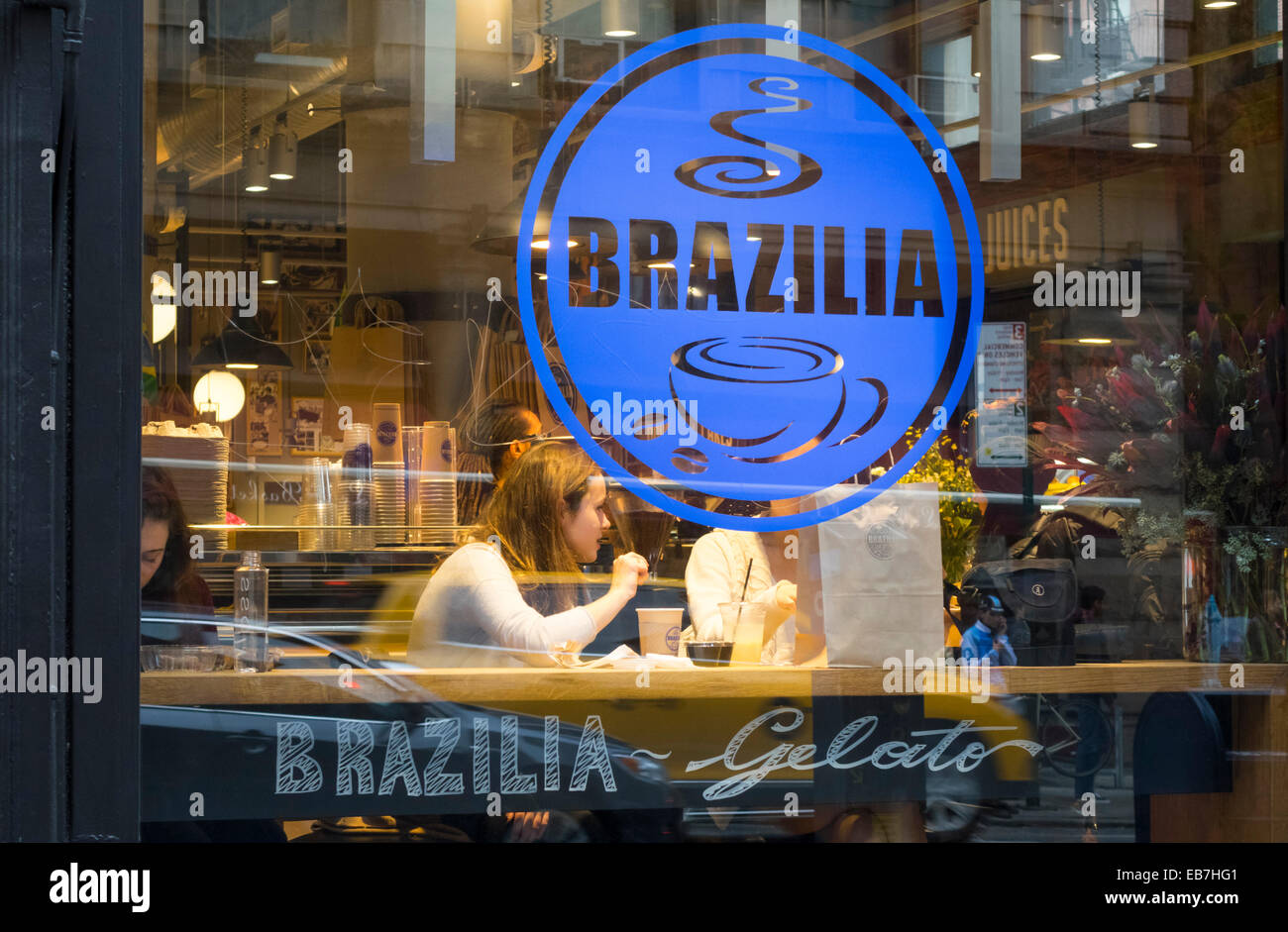 Brazilia coffee and snack bar that features gelato in New York City Stock Photo