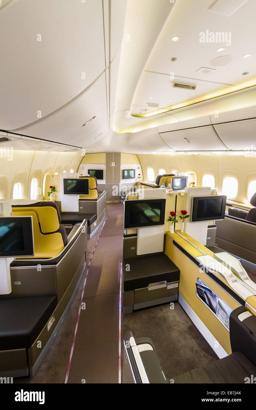 First Class Cabin Of A Lufthansa 747 Jet At Frankfurt Airport