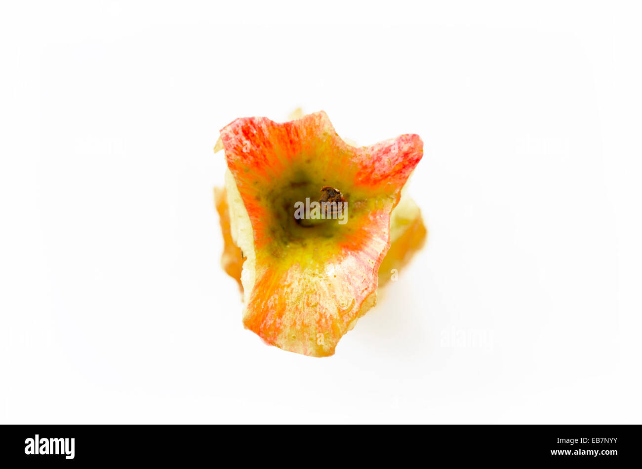 Eaten apple core turned brown, oxidation, fruit. from top Stock Photo