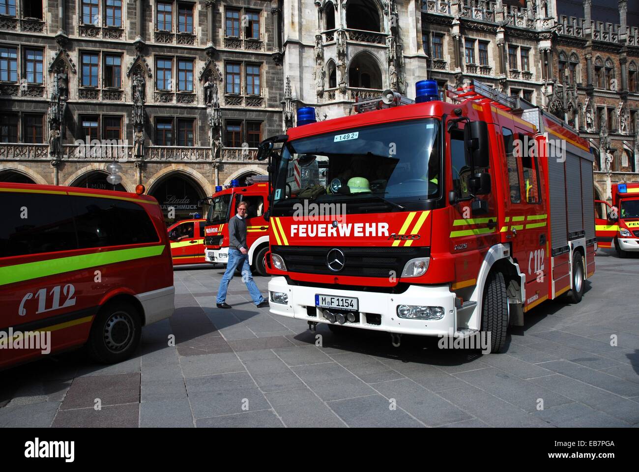 Fire trucks in front of the Town Hall in Munich Stock Photo - Alamy