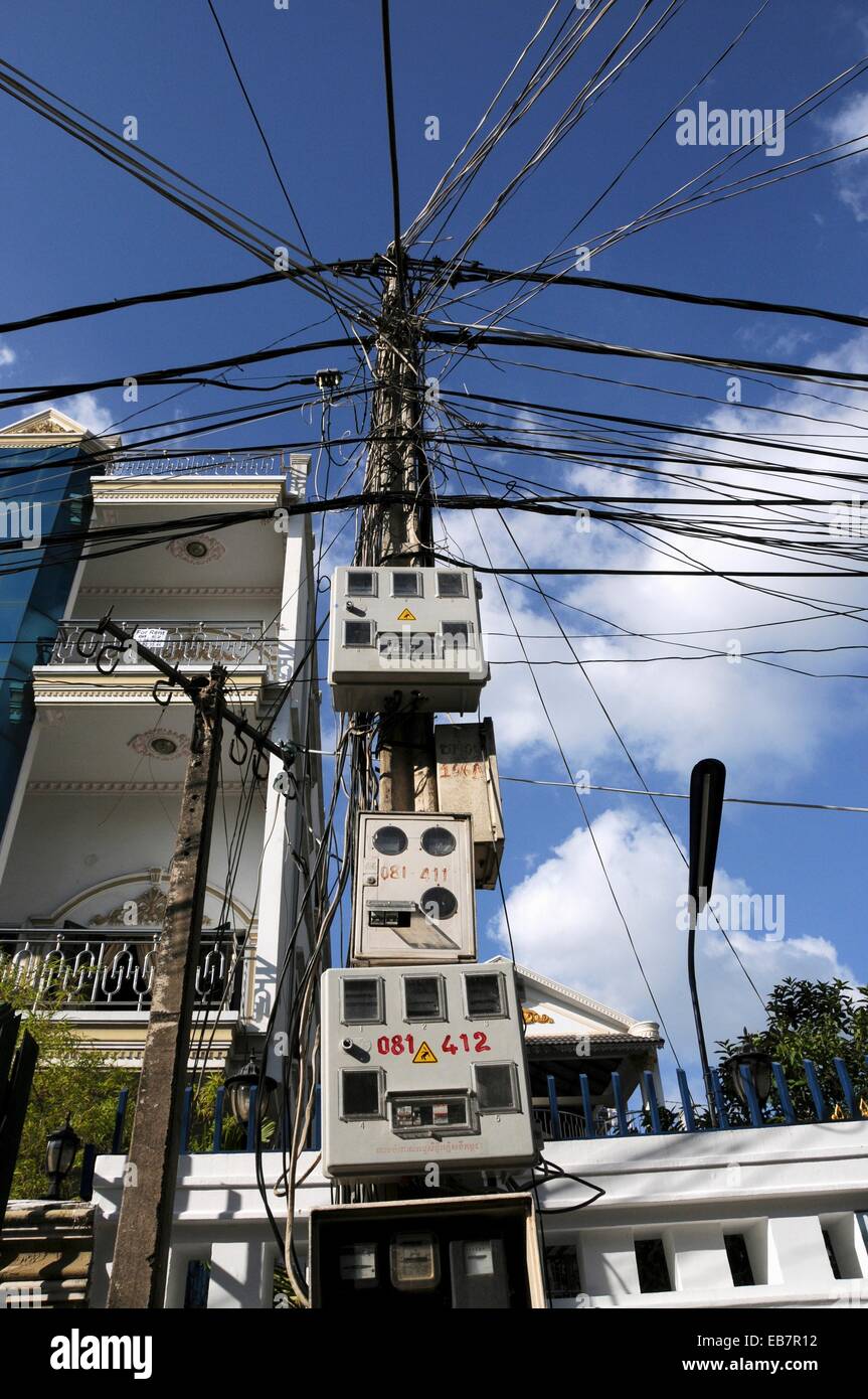 Power lines in Cambodia Stock Photo Alamy