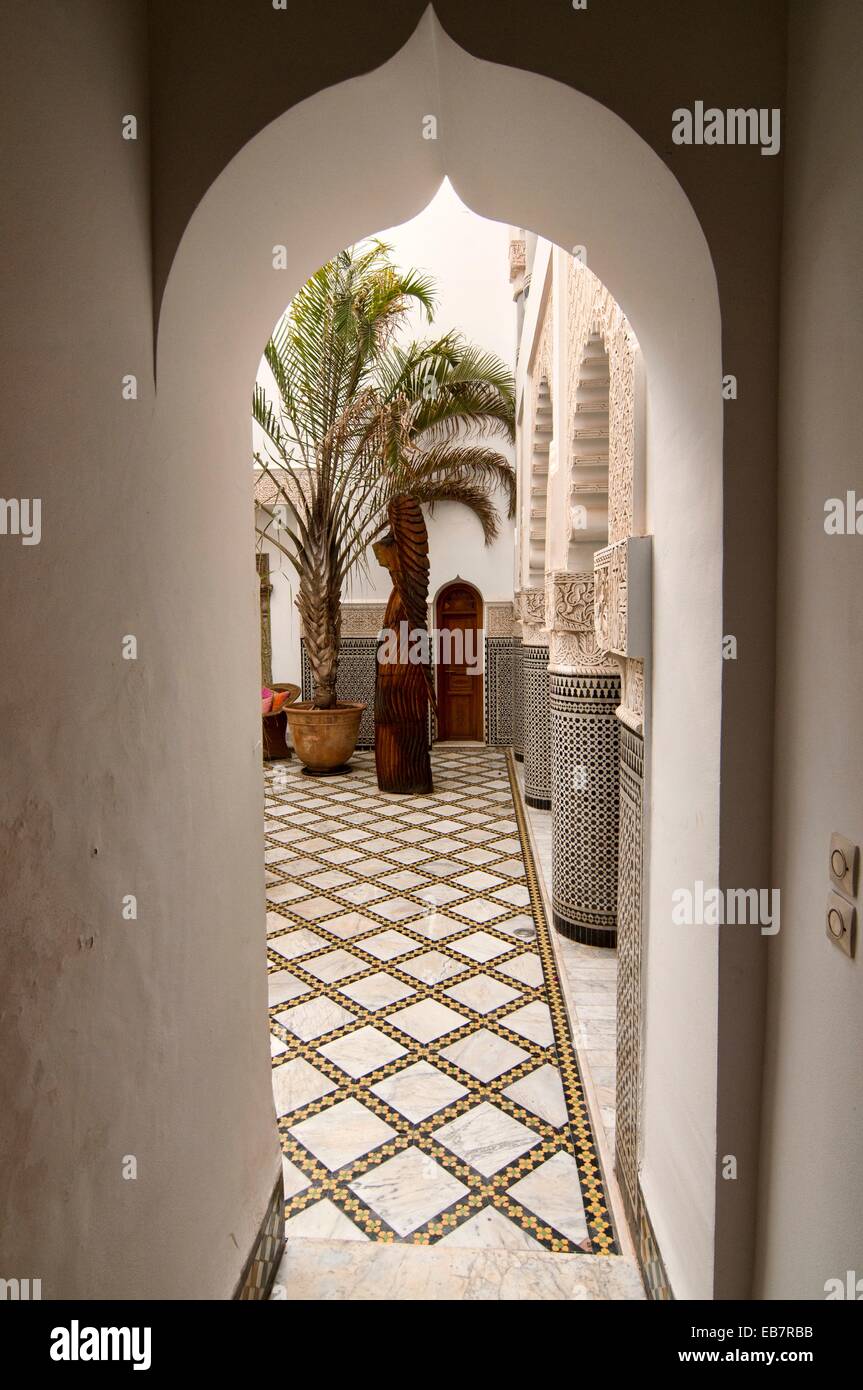 inner courtyard of a restored riad merchant´s home in Marrakech