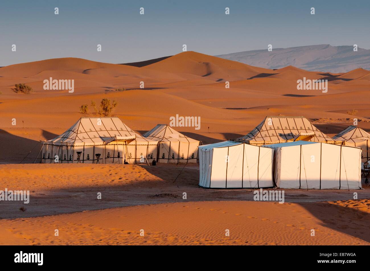 tents at a luxury desert camp in the Sahara at Erg Chigaga, Morocco