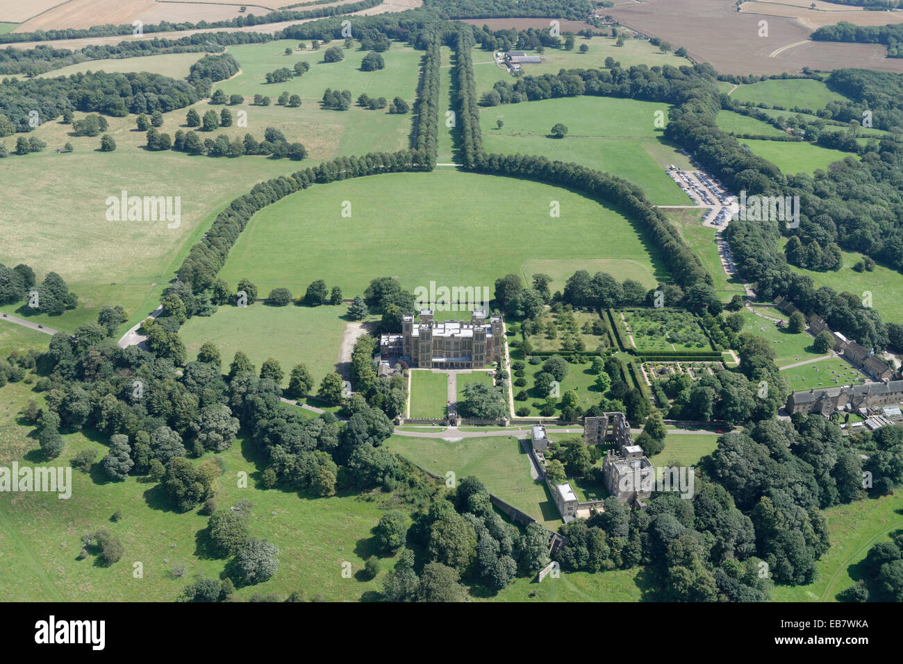 An aerial view of Hardwick Hall, a National Trust property between Chesterfield and Mansfield Stock Photo