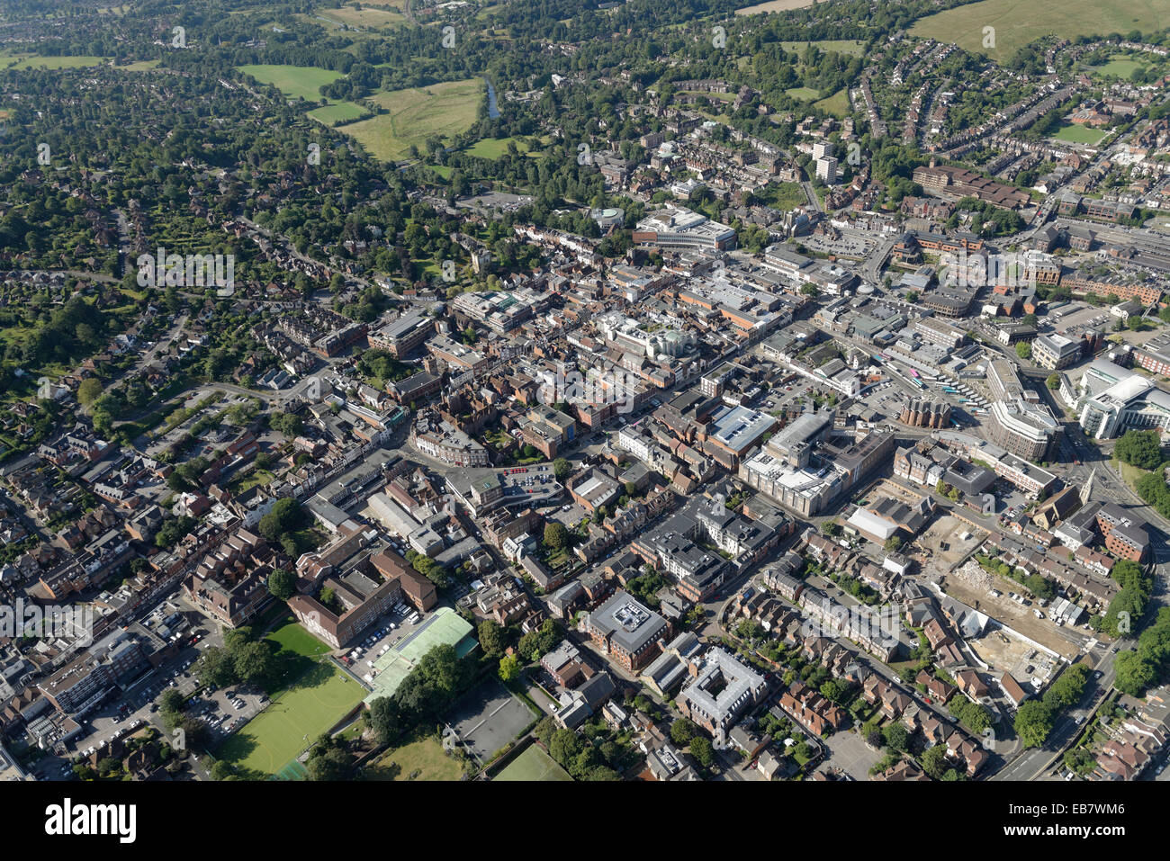 An aerial view of the centre of Guildford, Surrey UK Stock Photo