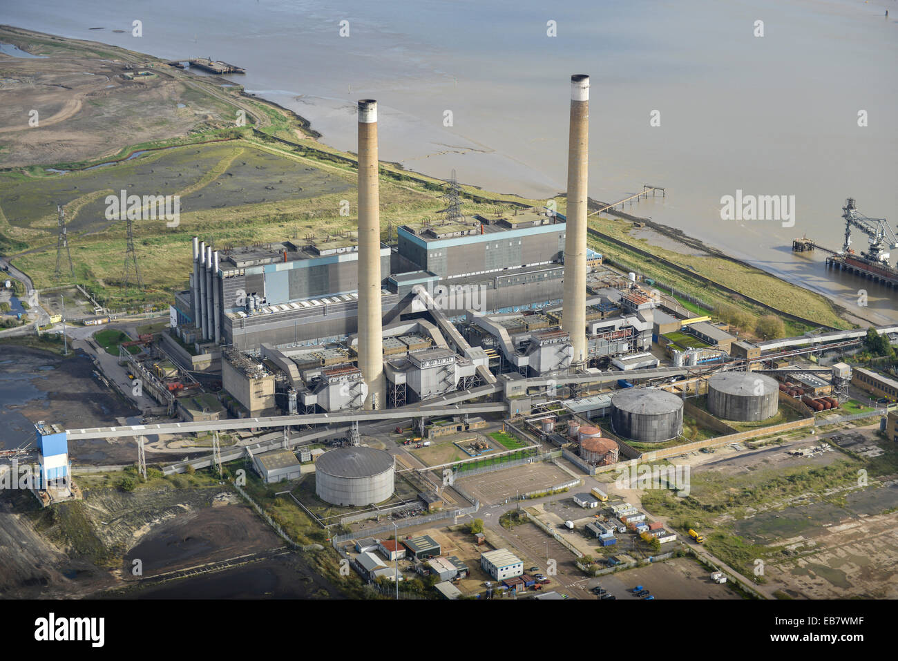 An aerial view of Tilbury B power station on the River Thames in Essex Stock Photo