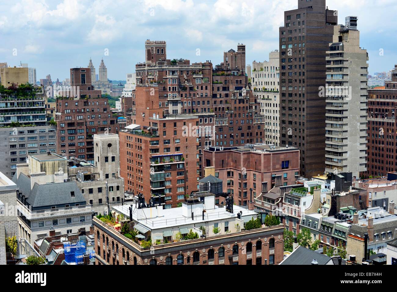 Upper East Side Manhattan, NYC View Looking West. Terraced Penthouse on Top of Foreground