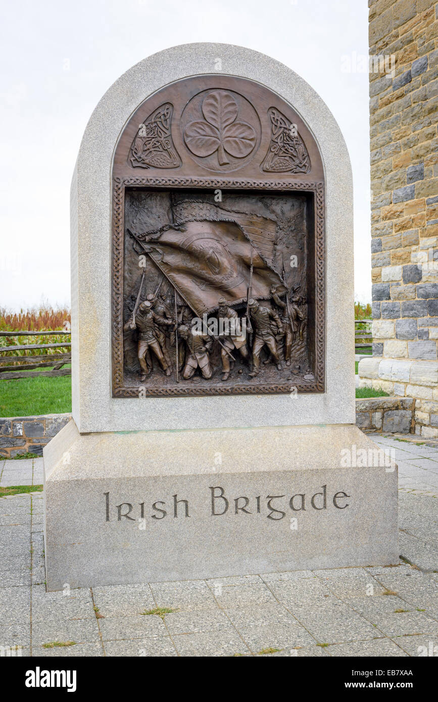 Memorial to the Irish Brigade at Bloody Lane, Antietam National Battlefield, Sharpsburg, Maryland, USA Stock Photo
