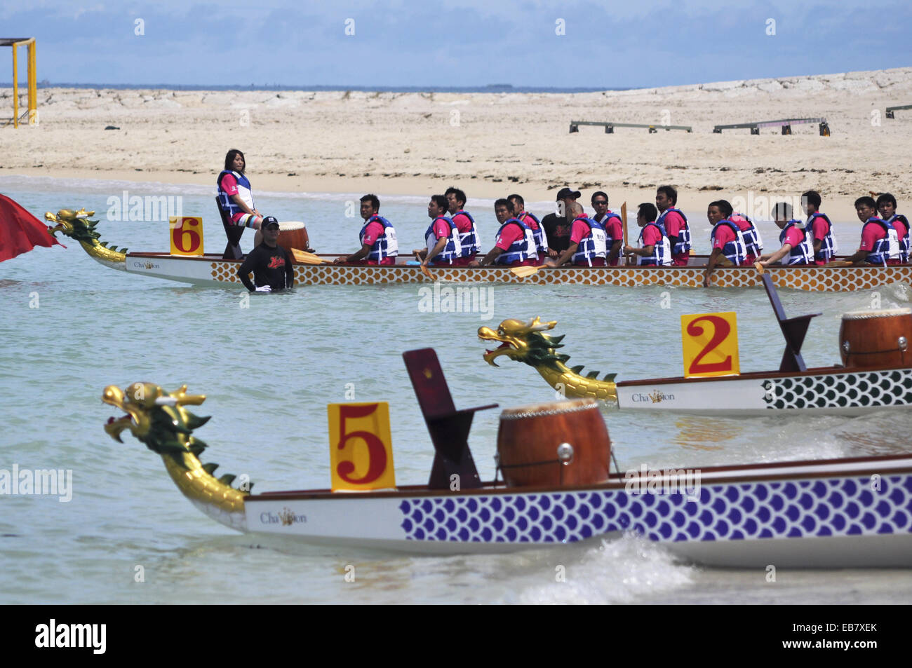 Okinawa, Japan, canoes for Haarii dragon boats race at Chura Sun Beach