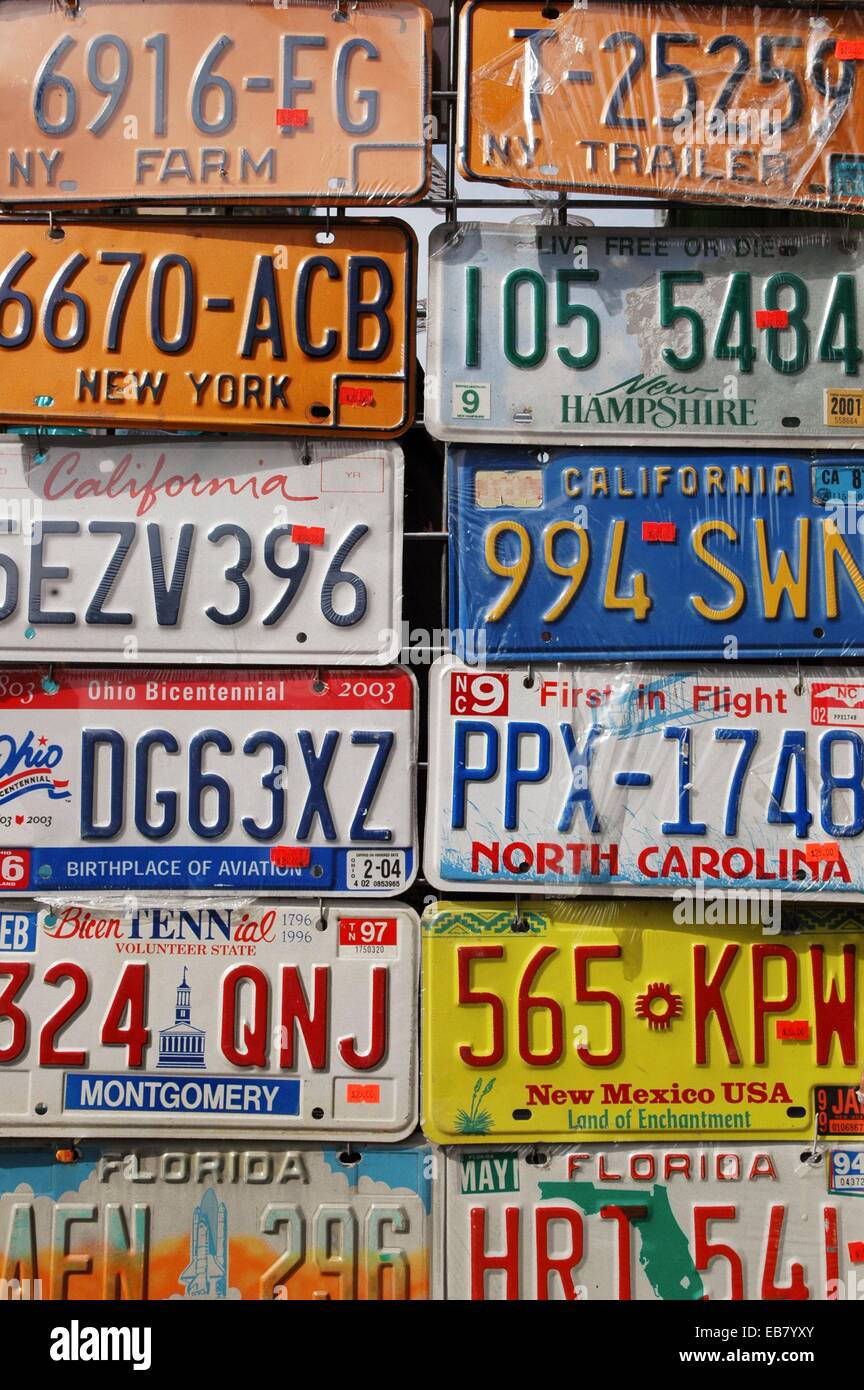 New York City, American cars plates Stock Photo Alamy