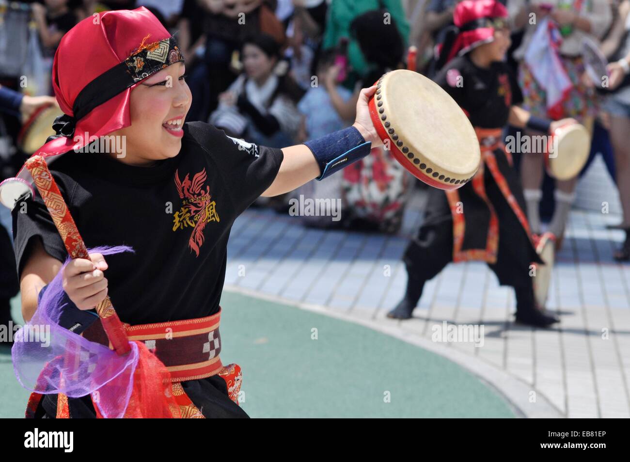 Naha, Okinawa, Japan, drums performance at the 10 000 Taiko Eisa dance