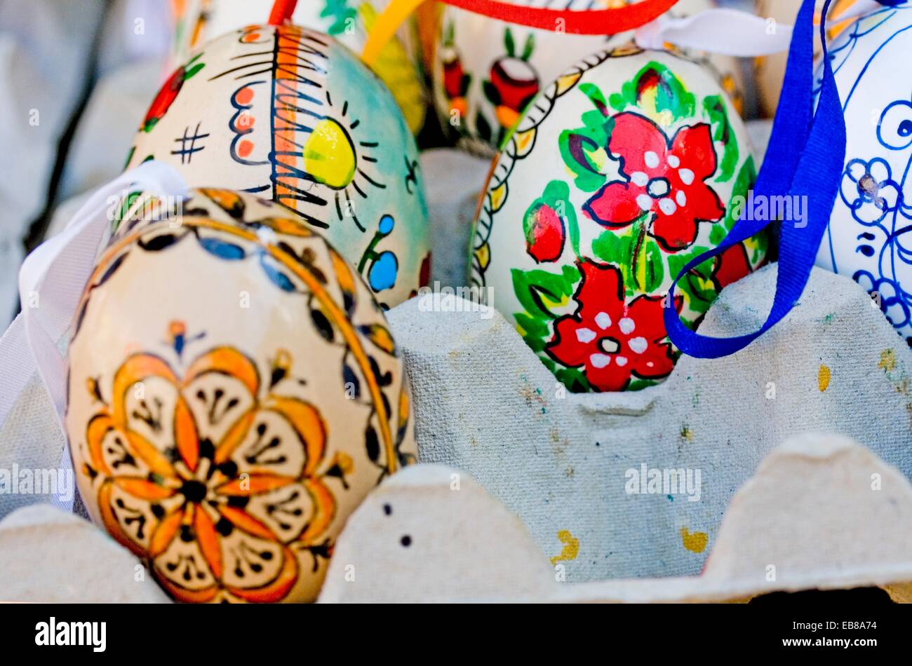 Hand painted Easter eggs in public market Hand painted decorated Easter