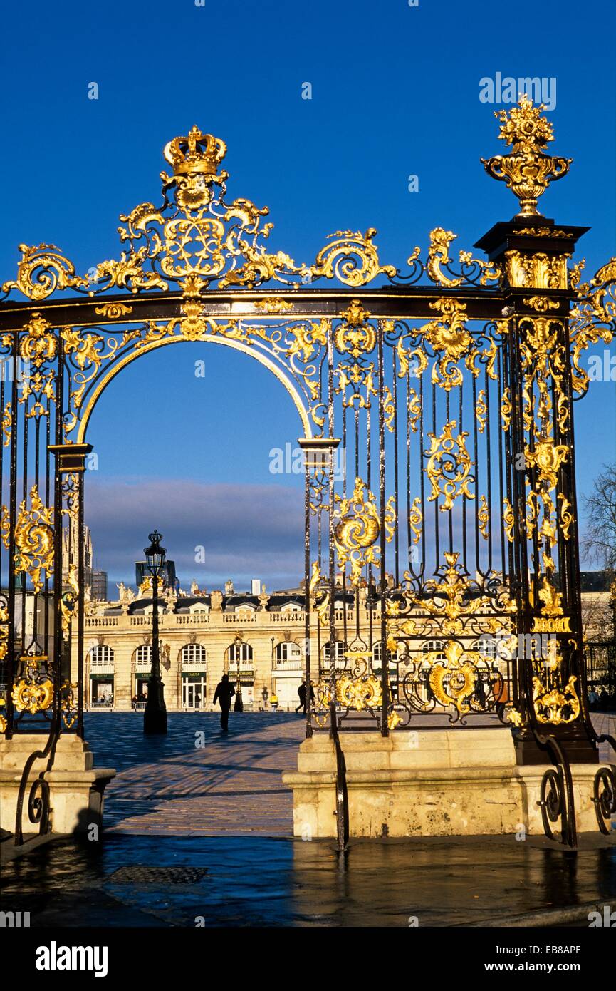 Rococo style gilded wrought iron gates by Jean Lamour Place Stanislas Nancy  Meurthe-et-Moselle department Lorraine region Stock Photo - Alamy