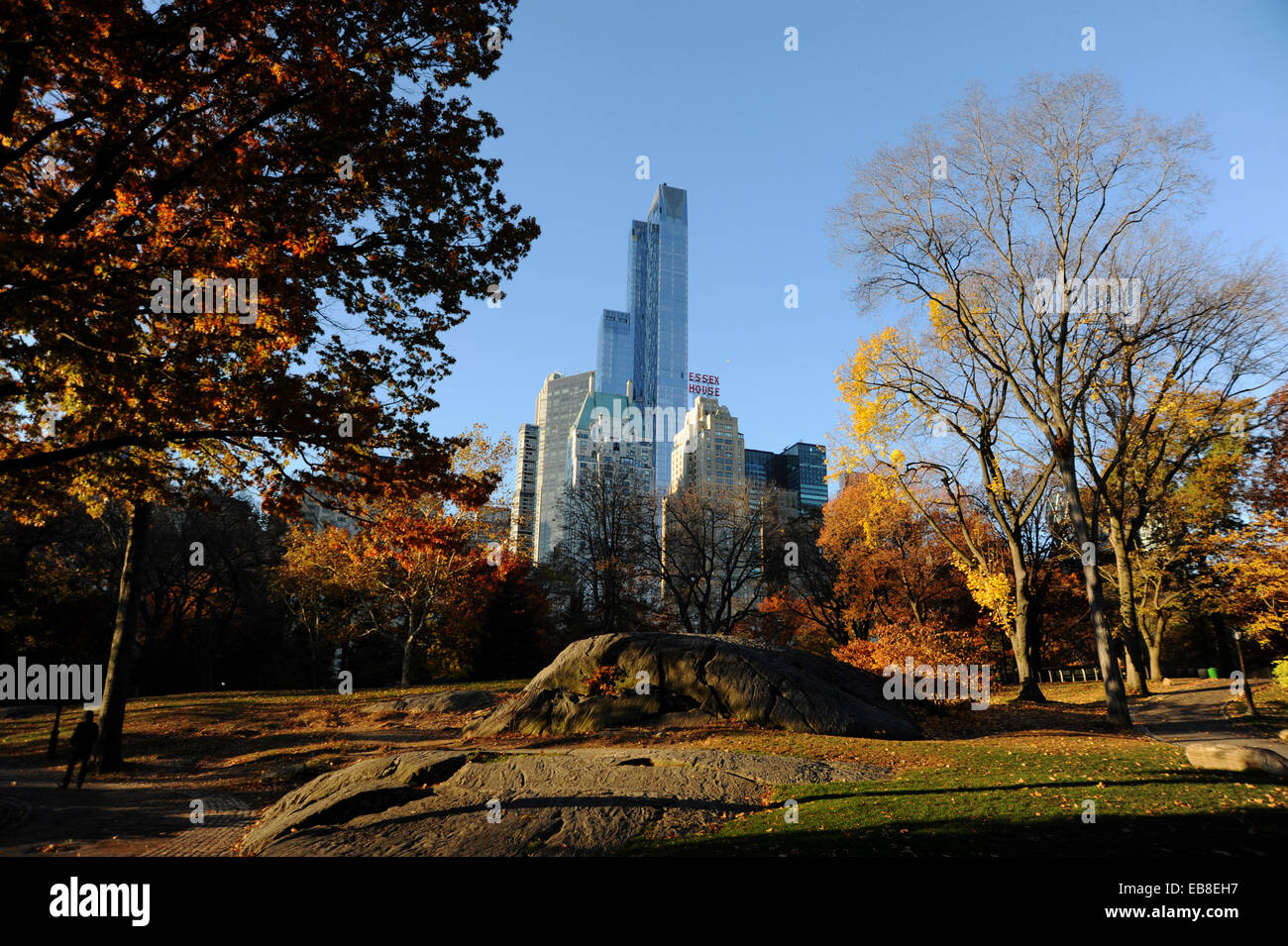 JW Marriott Essex House hotel overlooking Central Park Manhattan New York USA in Autumn sunshine Stock Photo