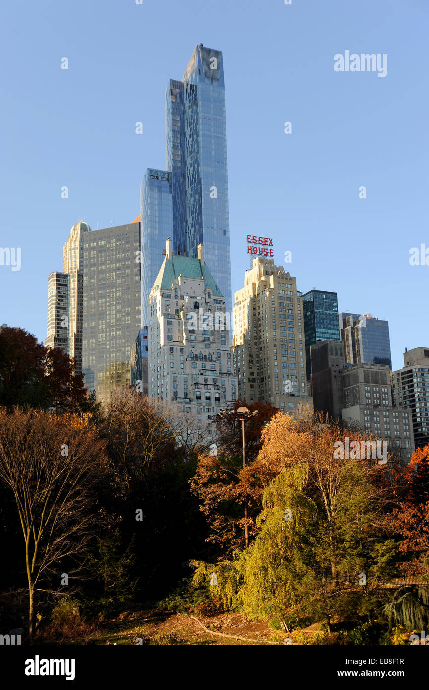 JW Marriott Essex House hotel overlooking Central Park Manhattan New York USA in Autumn sunshine Stock Photo