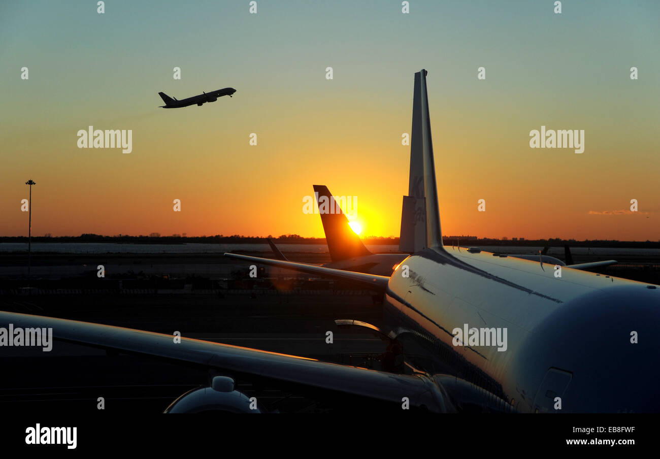 JFK Airport  New York USA November 2014  - Planes preparing for and taking off at John F Kennedy Airport in New York America Stock Photo