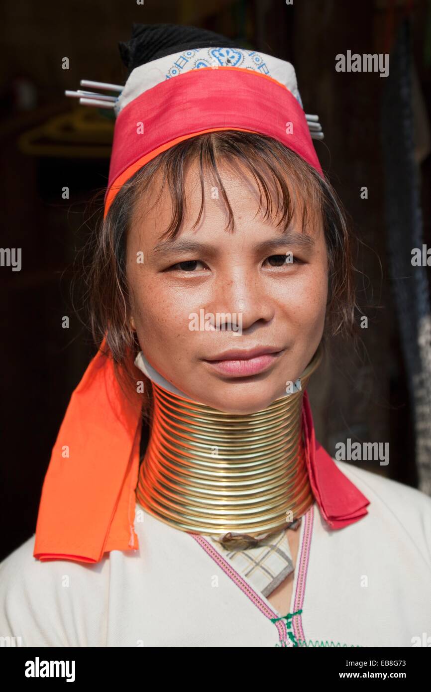 Woman from the Kayan minority group, Huai Seau Tao, Mae Hong Son Province, Thailand Stock Photo