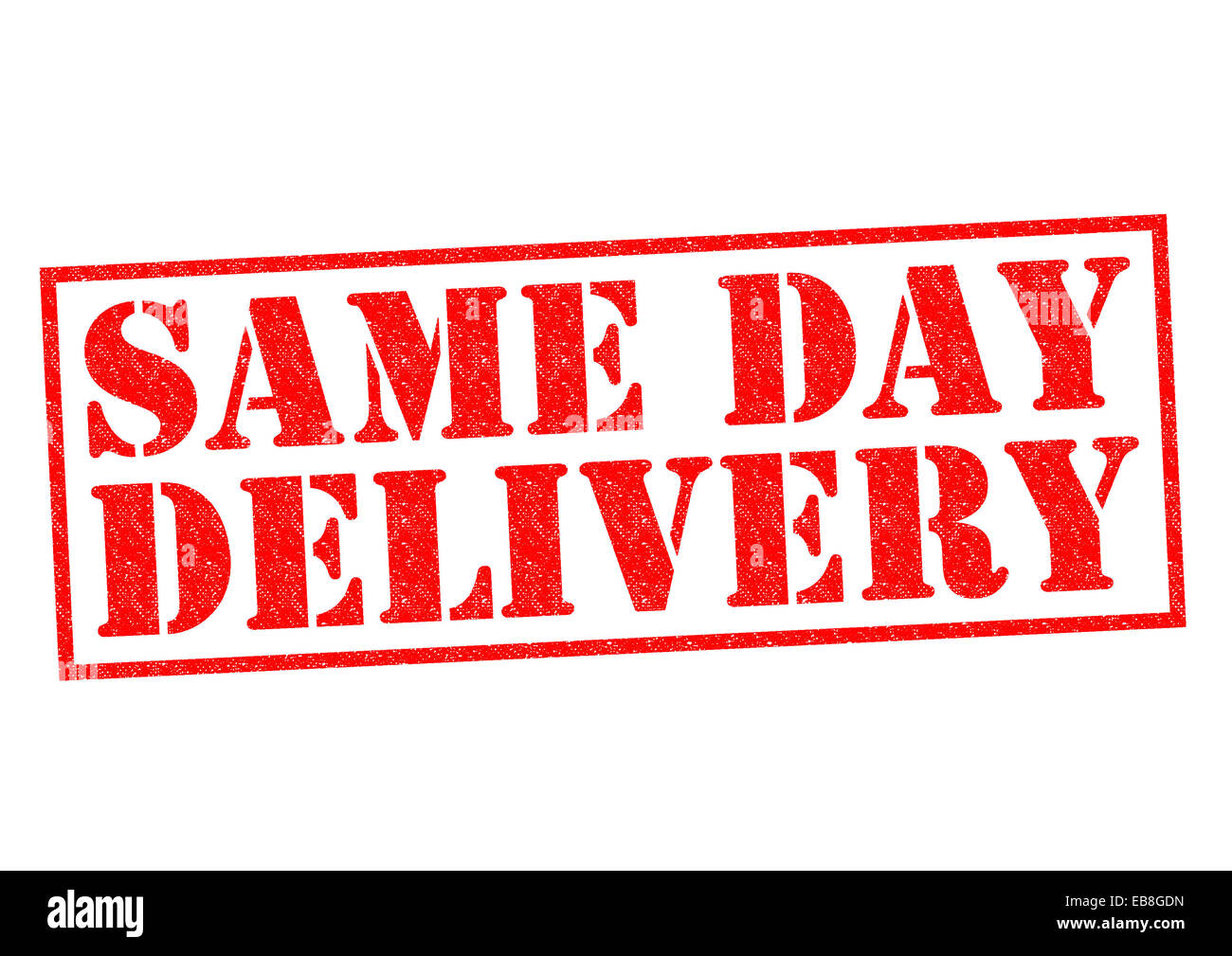 SAME DAY DELIVERY red Rubber Stamp over a white background Stock Photo