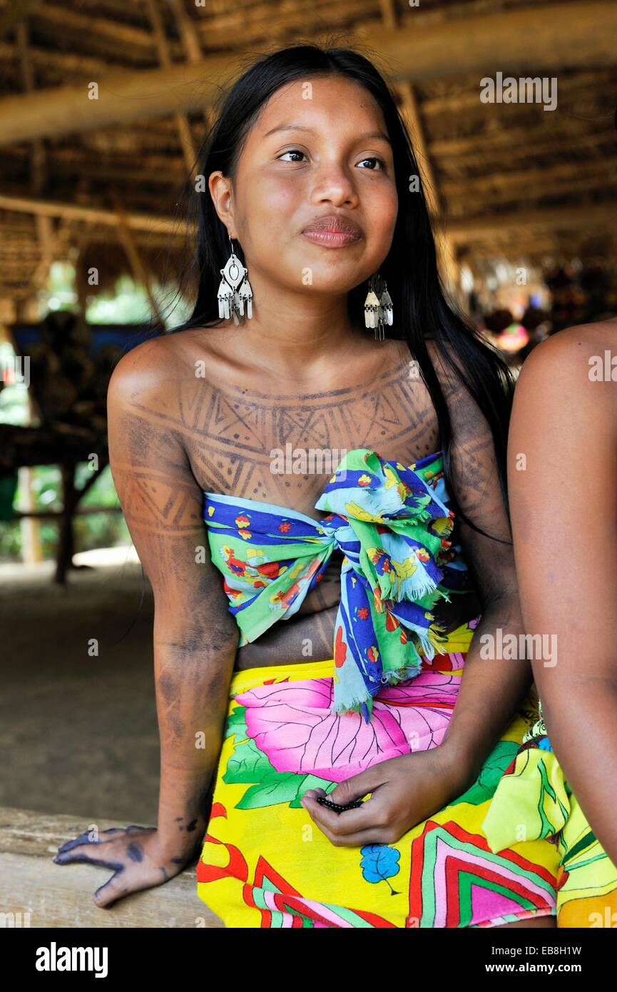 Esilda young teenager Embera native community living by 