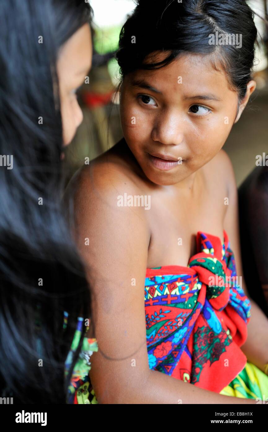 Teenager Of Embera Native Community Living By The Chagres River Stock