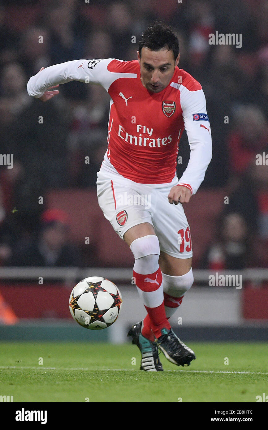 26.11.2014. London, England.  Arsenal's Santi Cazorla controls the ball during the UEFA Champions League Group D soccer match between Arsenal FC and Borussia Dortmund at Emirates Stadium in London, Great Britain, 26 November 2014. Stock Photo