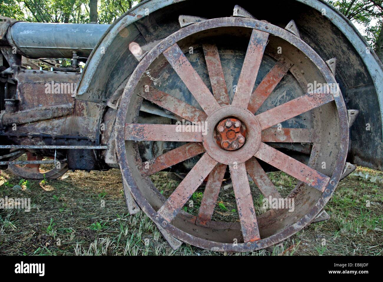 Antique iron wheel tractor Stock Photo Alamy
