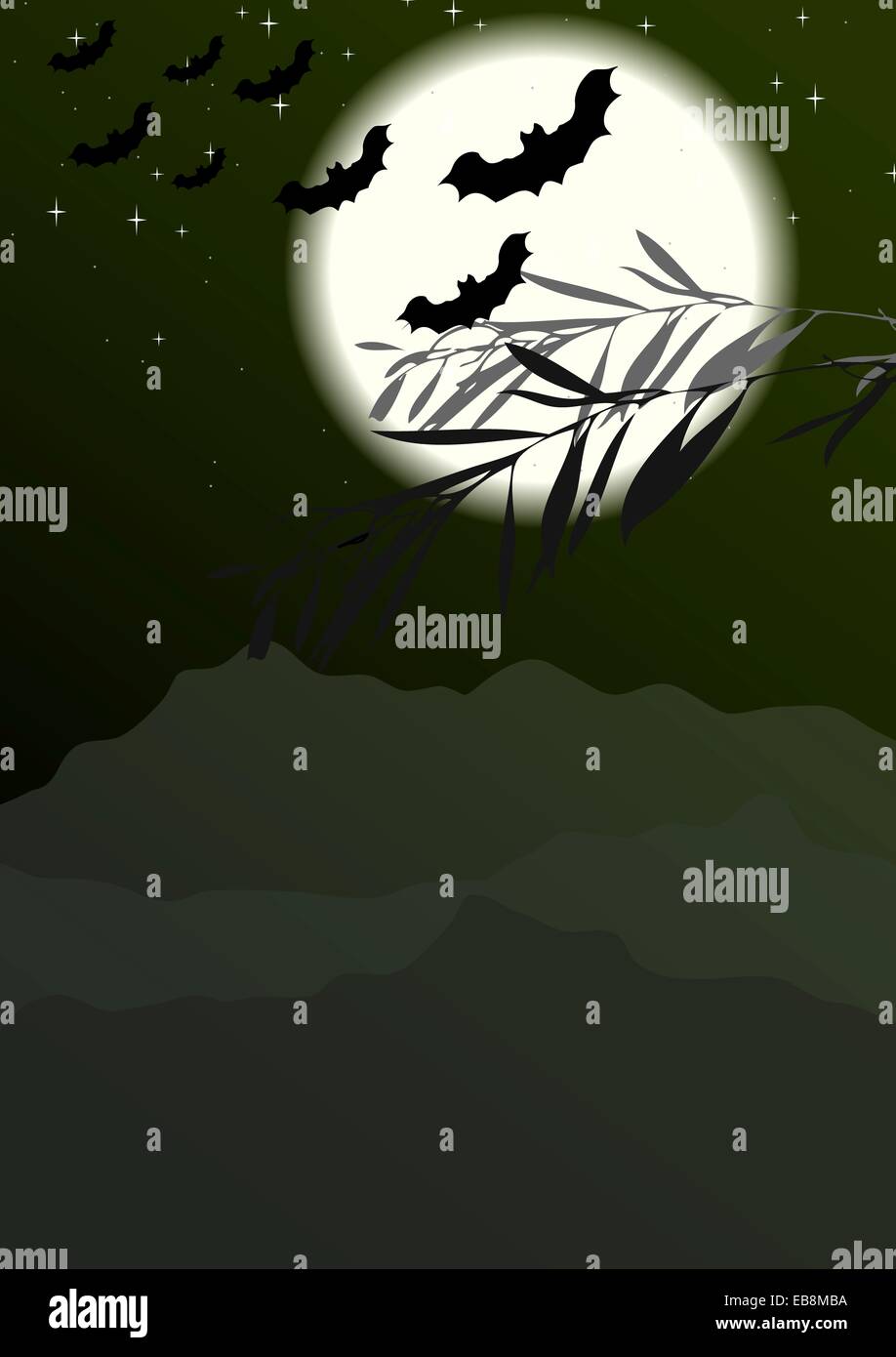 Bats silhouettes on full moon background. Vector halloween design Stock ...