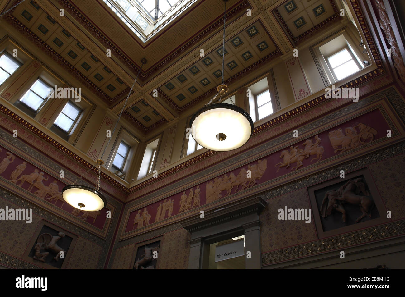Entrance Hall Ceiling With Red Frieze Neo Greek Style Sculptures