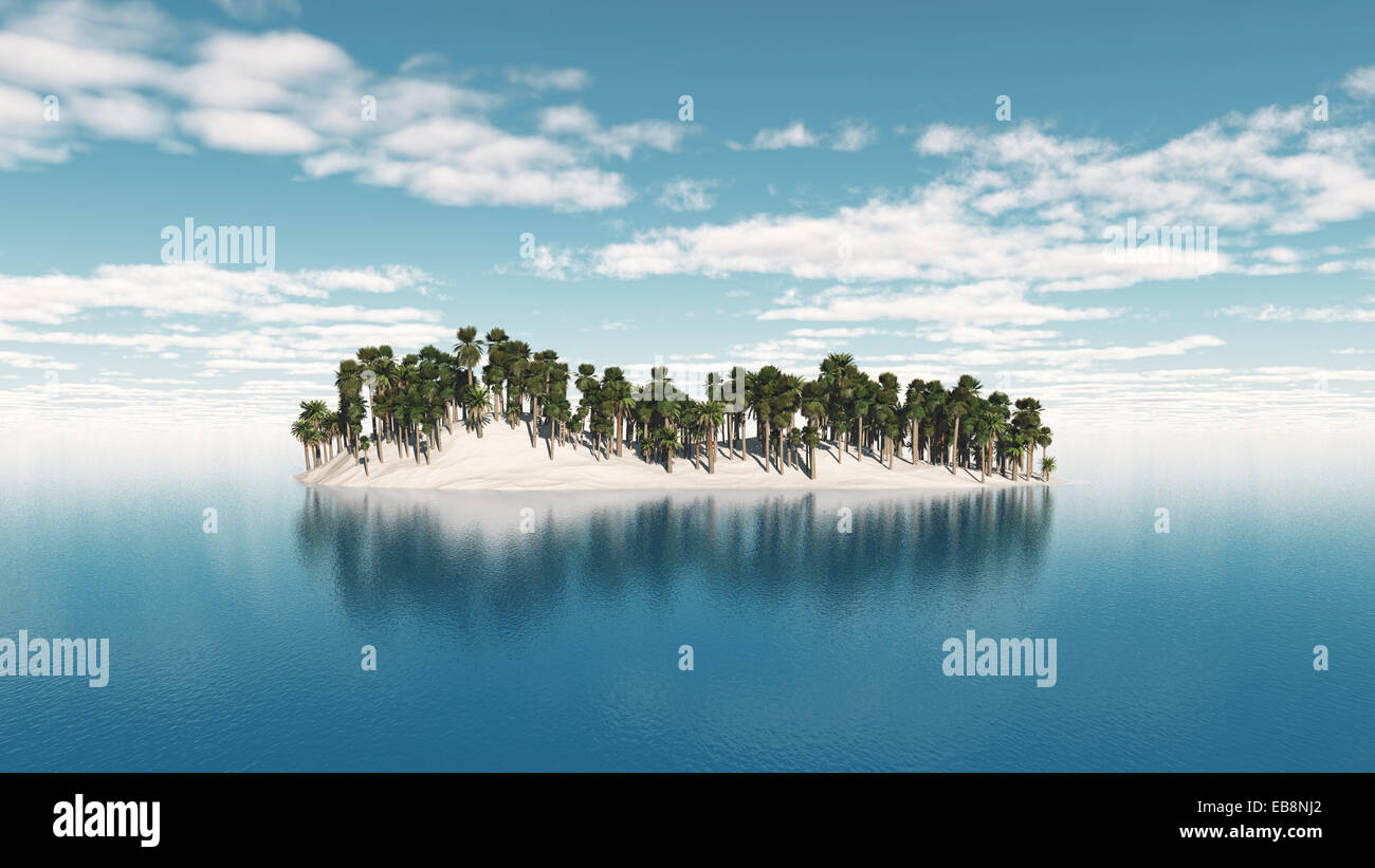 3D render of a tropical palm tree island in the ocean Stock Photo - Alamy