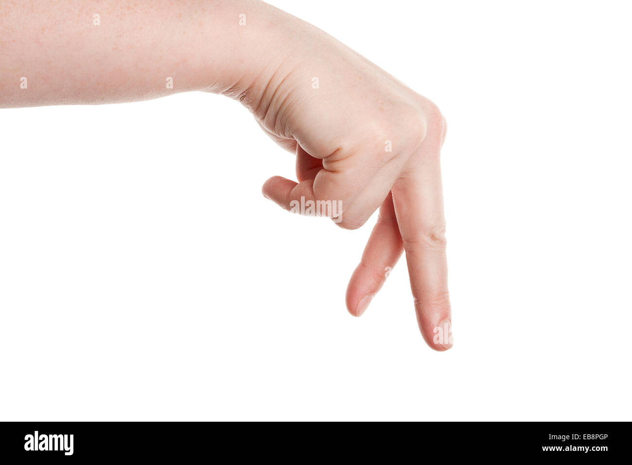 A female hand showing the walking fingers isolated on white Stock Photo Alamy