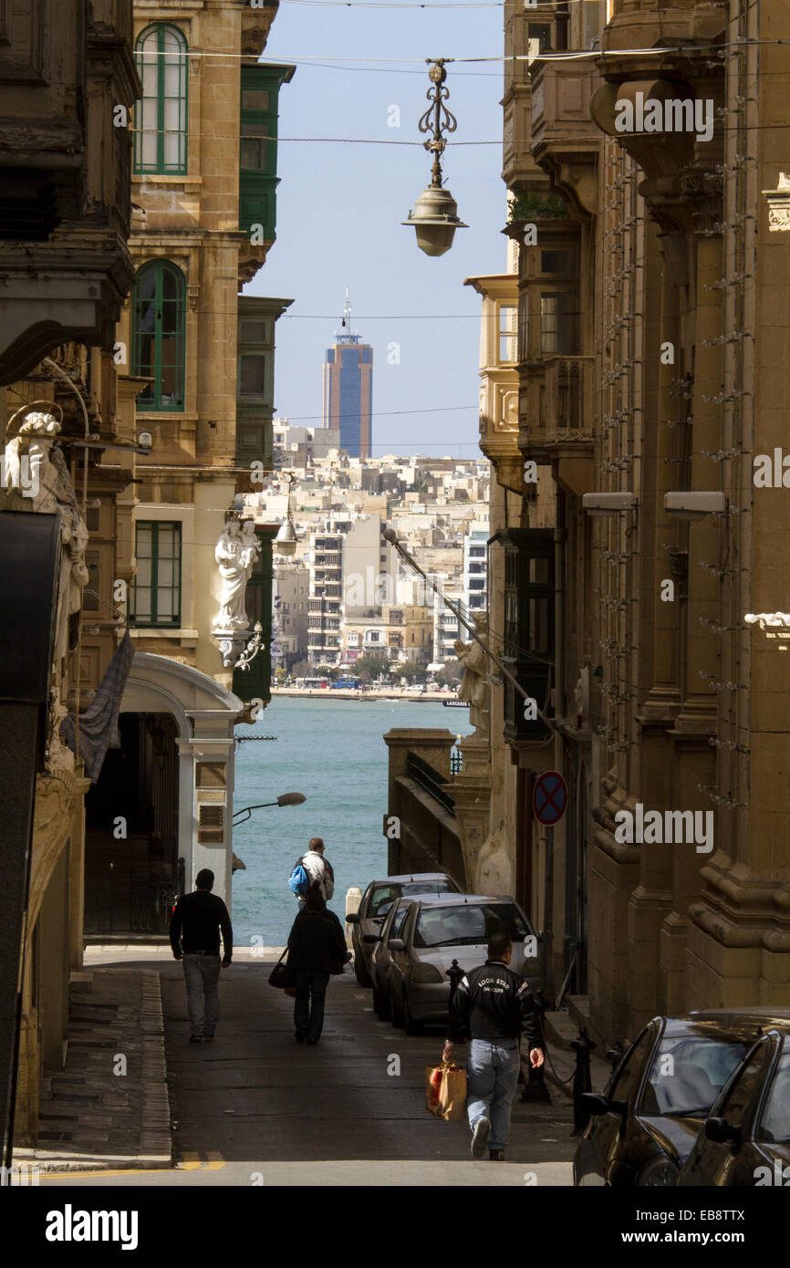 Portomaso Business tower viewed from Valletta, Malta Stock Photo