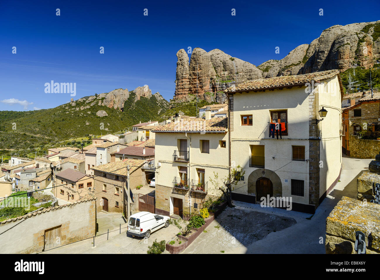 Panoramic views of Aguero town, Huesca, Aragon, Spain Stock Photo Alamy