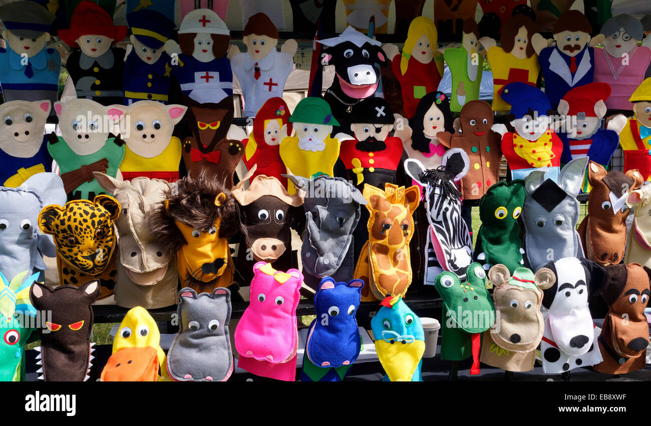 Hand made puppets on sale at the  Kirstenbosch Craft Market  Cape Town, South Africa. Stock Photo