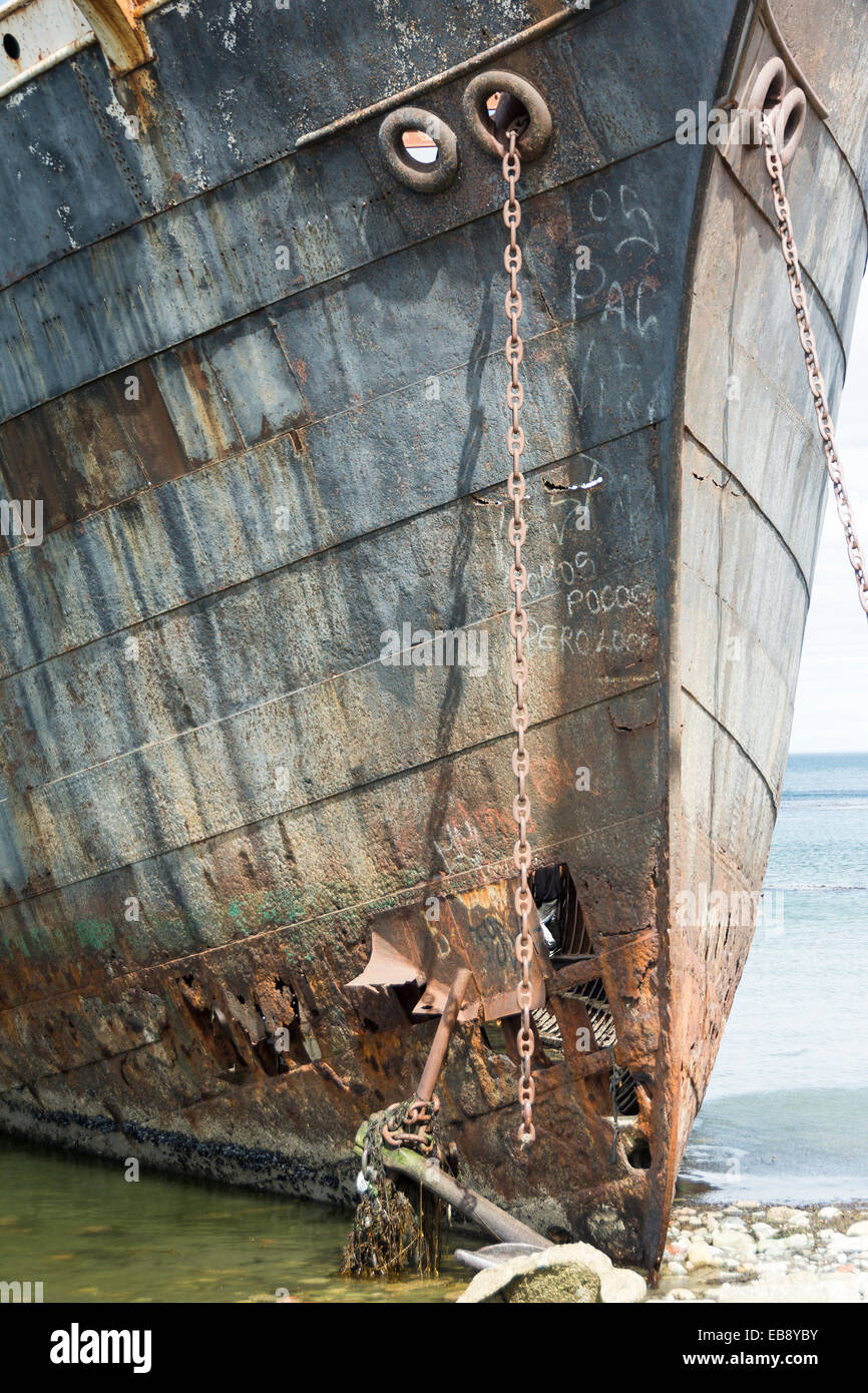 The Wreck of the Frigate Lord Lonsdale Beached at Punta Arenas, Chile. Stock Photo